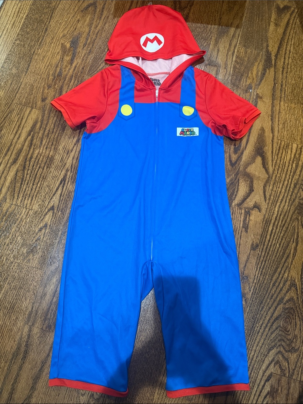 Nintendo Red Hooded Mario Romper with Blue Overalls